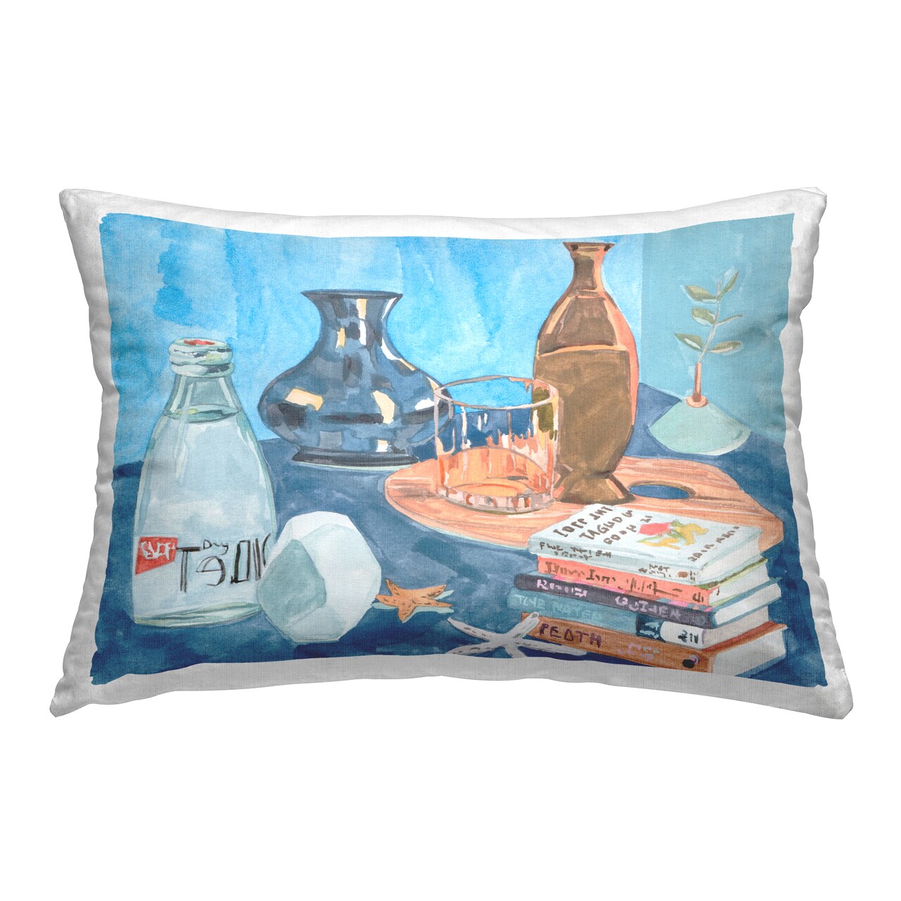 Still Life with Book Stack Decorative Printed Throw Pillow Design by Melissa Wang, 14 x 7 x 20